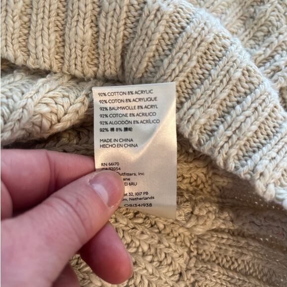 Free People FP V-Neck Chunky Knit Oversized Sweater Oatmeal Light Beige Size S - Picture 9 of 9